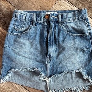 One Teaspoon Light Blue Frayed Denim Mini Skirt
